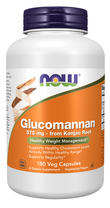 NOW Supplements, Glucomannan 575 mg, Supports Regularity*, 180 Veg Caps