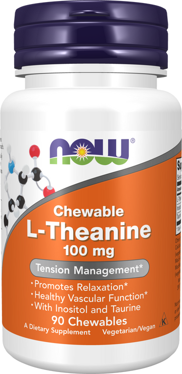 NOW Supplements, L-Theanine 100 mg with Inositol and Taurine, 90 Chewables