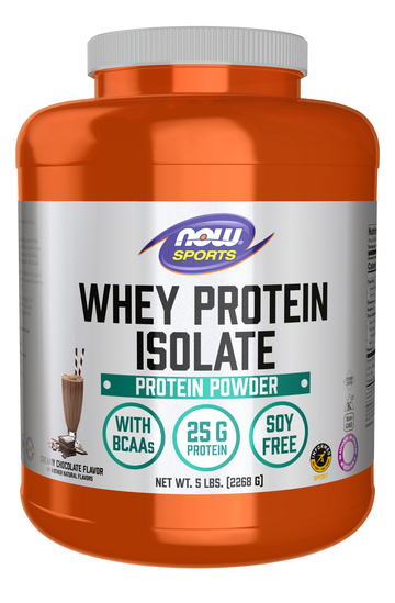 NOW Sports, Whey Protein Isolate 25 g With BCAAs, Chocolate Flavor, 5 lbs