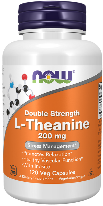 NOW Supplements, L-Theanine 200 mg with Inositol, 120 Veg Caps