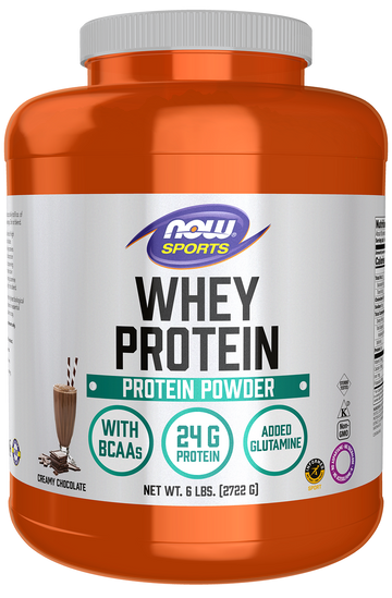 NOW Sports, Whey Protein 24 g With BCAAs, Creamy Chocolate Flavor, 6 lbs