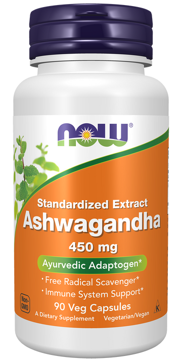 NOW Supplements, Ashwagandha 450 mg (Standardized Extract), 90 Veg Caps