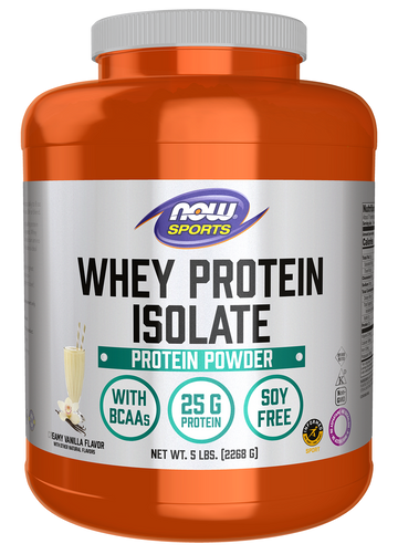 NOW Sports, Whey Protein Isolate 25 g With BCAAs, Vanilla Flavor, 5 lbs