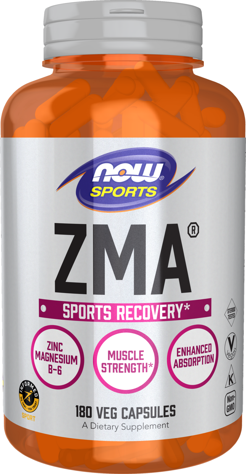 NOW Sports, ZMA, Enhanced Absorption, Sports Recovery*, 180 Veg Caps — product image