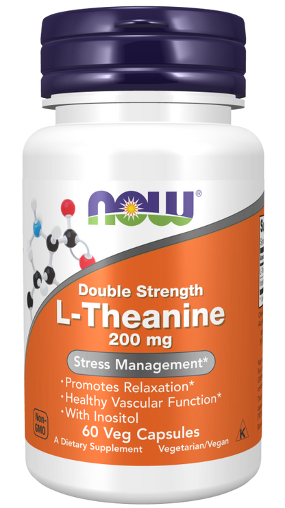 Now Foods L-Theanine, Double Strength 200 mg 60 Veg Capsules