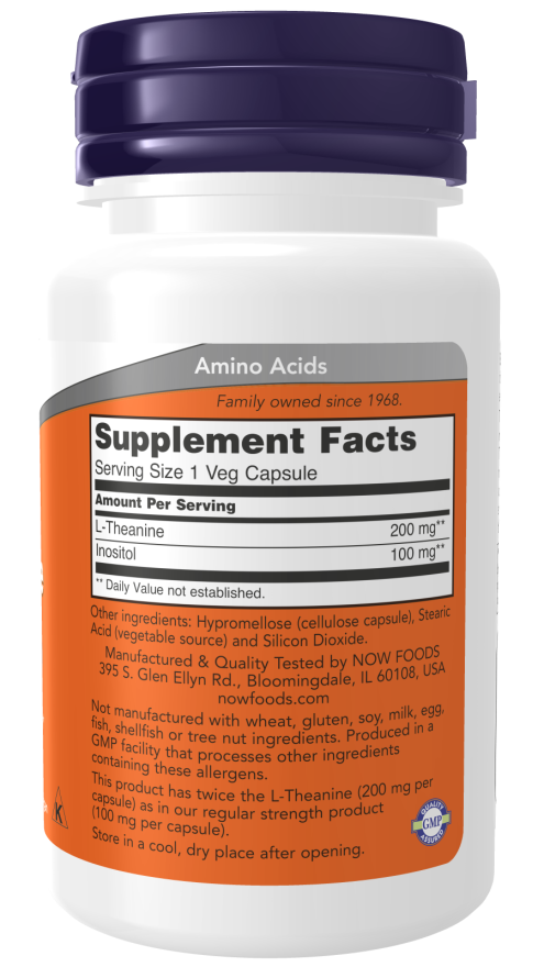 Now Foods L-Theanine, Double Strength 200 mg 60 Veg Capsules