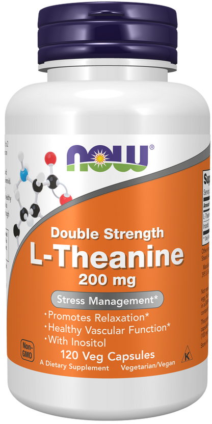 Now Foods L-Theanine, Double Strength 200 mg 120 Veg Capsules