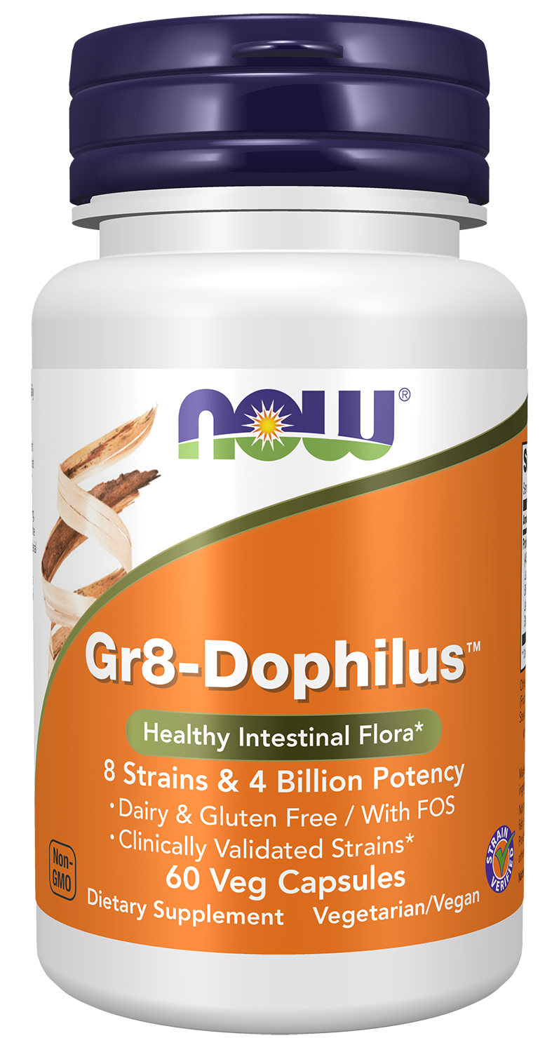NOW Supplements, Gr8-Dophilus™ 8 Strains & 4 Billion Potency, 60 Veg Caps — product image