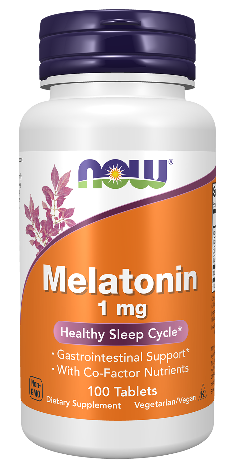 NOW Supplements, Melatonin 1 mg, Healthy Sleep Cycle*, 100 Tabs — product image