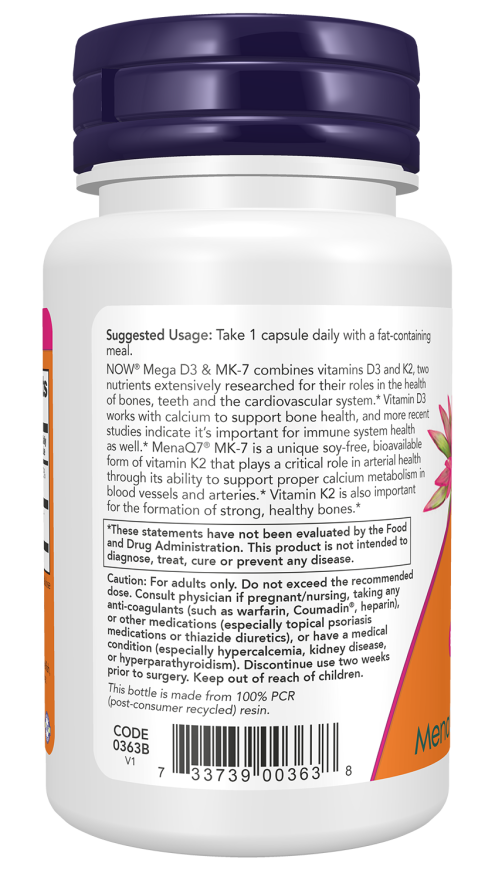 Now Foods Mega D3 & MK-7 120 Capsules