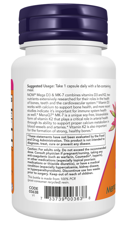 Now Foods Mega D3 & MK-7 120 Capsules