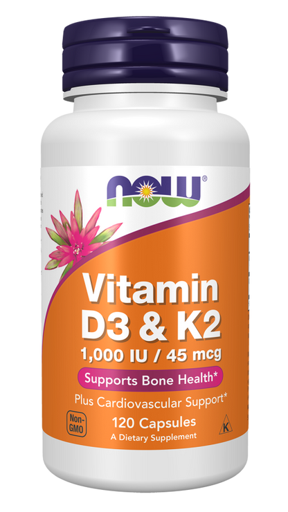Now Foods Vitamin D3 & K2 120 Capsules