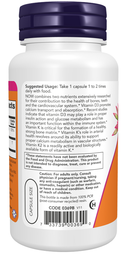 Now Foods Vitamin D3 & K2 120 Capsules