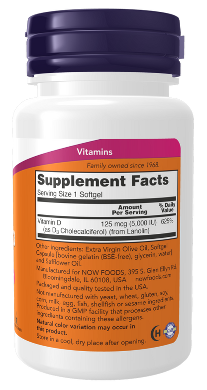 Now Foods Vitamin D3 5000 IU 30 Softgels