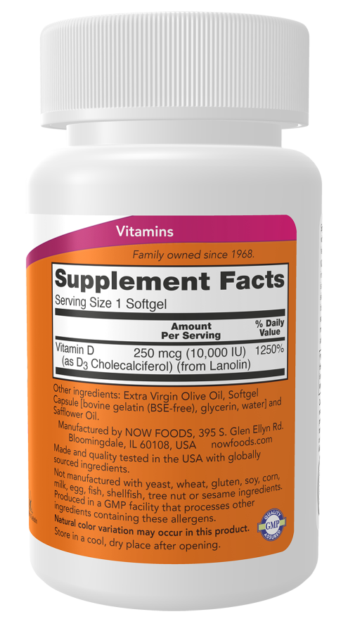 Now Foods Vitamin D3 10,000 IU 120 Softgels