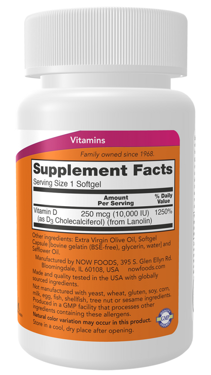 Now Foods Vitamin D3 10,000 IU 120 Softgels
