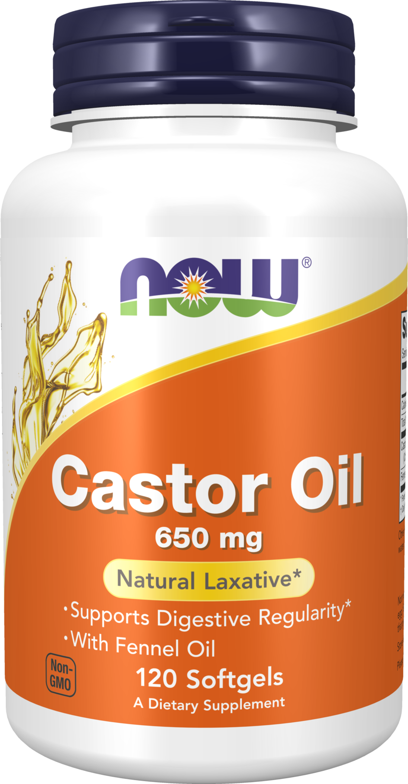 NOW Supplements, Castor Oil  650 mg with Fennel Oil,120 Softgels — product image