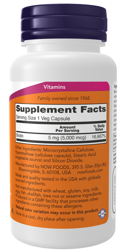Now Foods Biotin 5,000 mcg 60 Veg Capsules