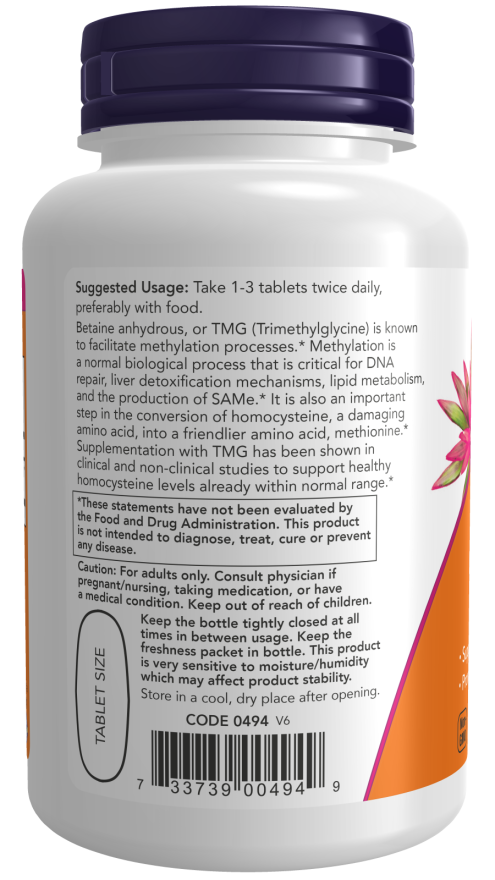 Now Foods TMG Betaine 1,000 mg 100 Tablets