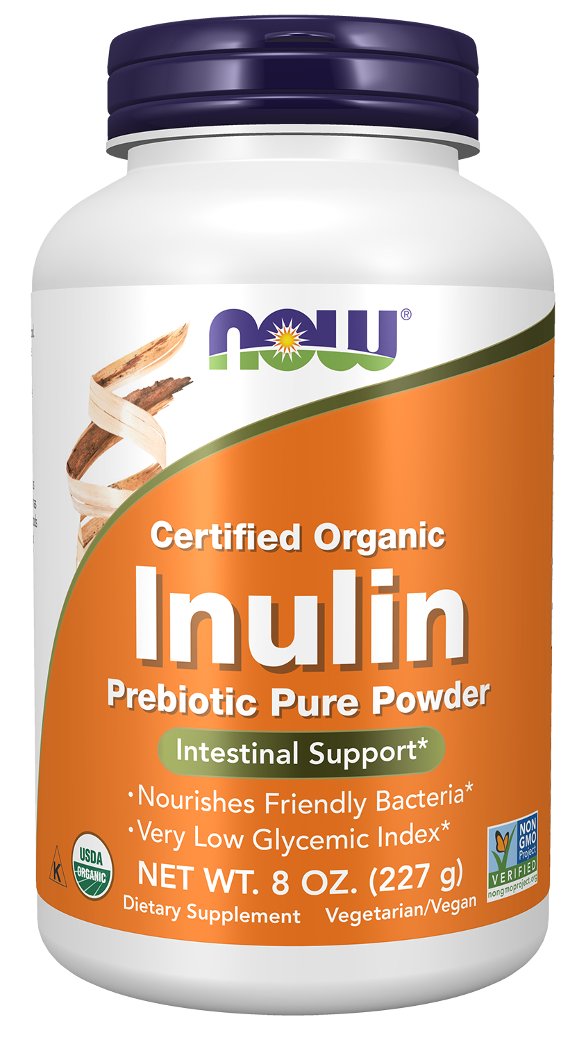 NOW Supplements, Inulin Prebiotic Pure Powder, Certified Organic, 8 oz — product image