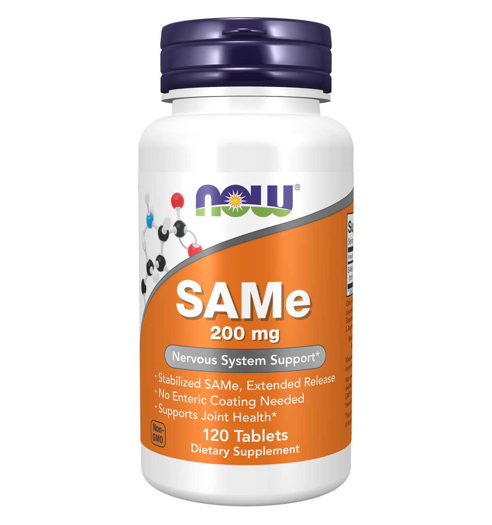NOW Supplements, SAMe 200 mg, Nervous System Support*, 120 Tablets — product image