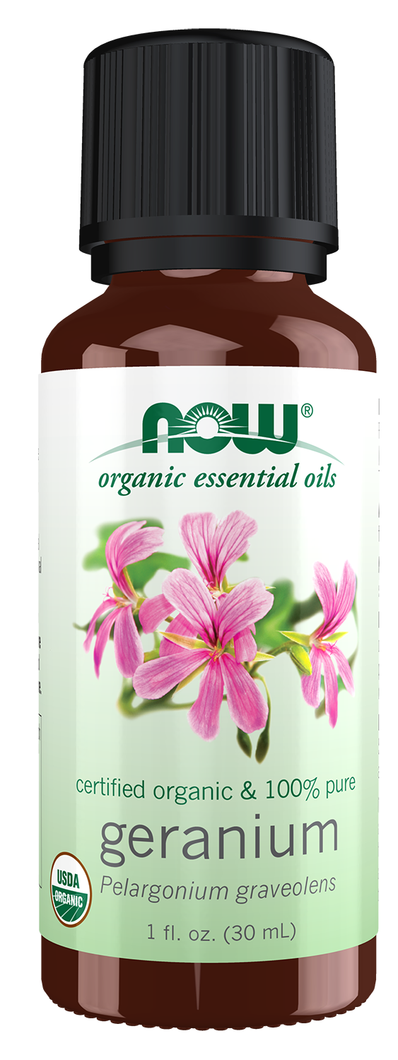 NOW Essential Oils, Organic Geranium Oil, Undiluted, Steam Distil, 1 fl. oz — product image