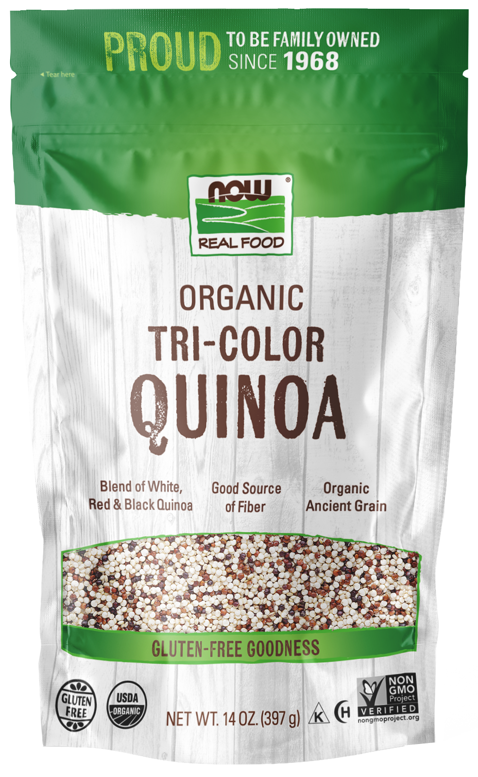 NOW Foods, Organic Tri-Color Quinoa, Gluten-Free, Protein & Fiber, 14 oz — product image