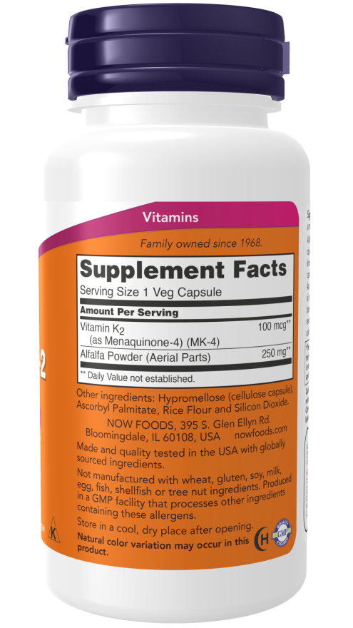 Now Foods Vitamin K-2 100 mcg 100 Veg Capsules