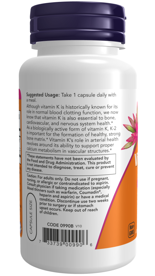 Now Foods Vitamin K-2 100 mcg 100 Veg Capsules