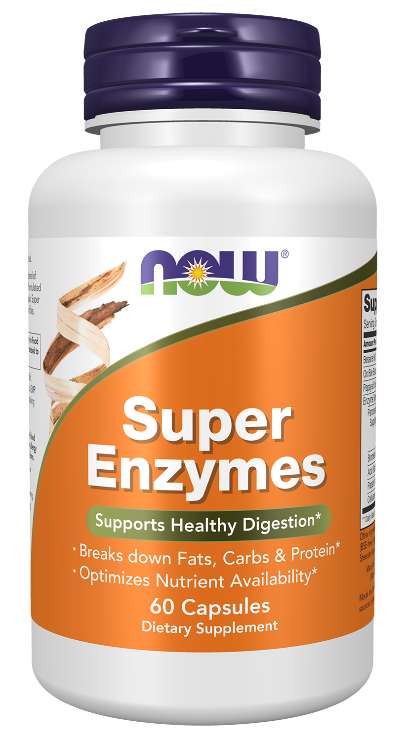 NOW Supplements, Super Enzymes, Formulated with Bromelain, Ox Bile, Pancreatin and Papain, Super Enzymes, 60 Capsules — product image