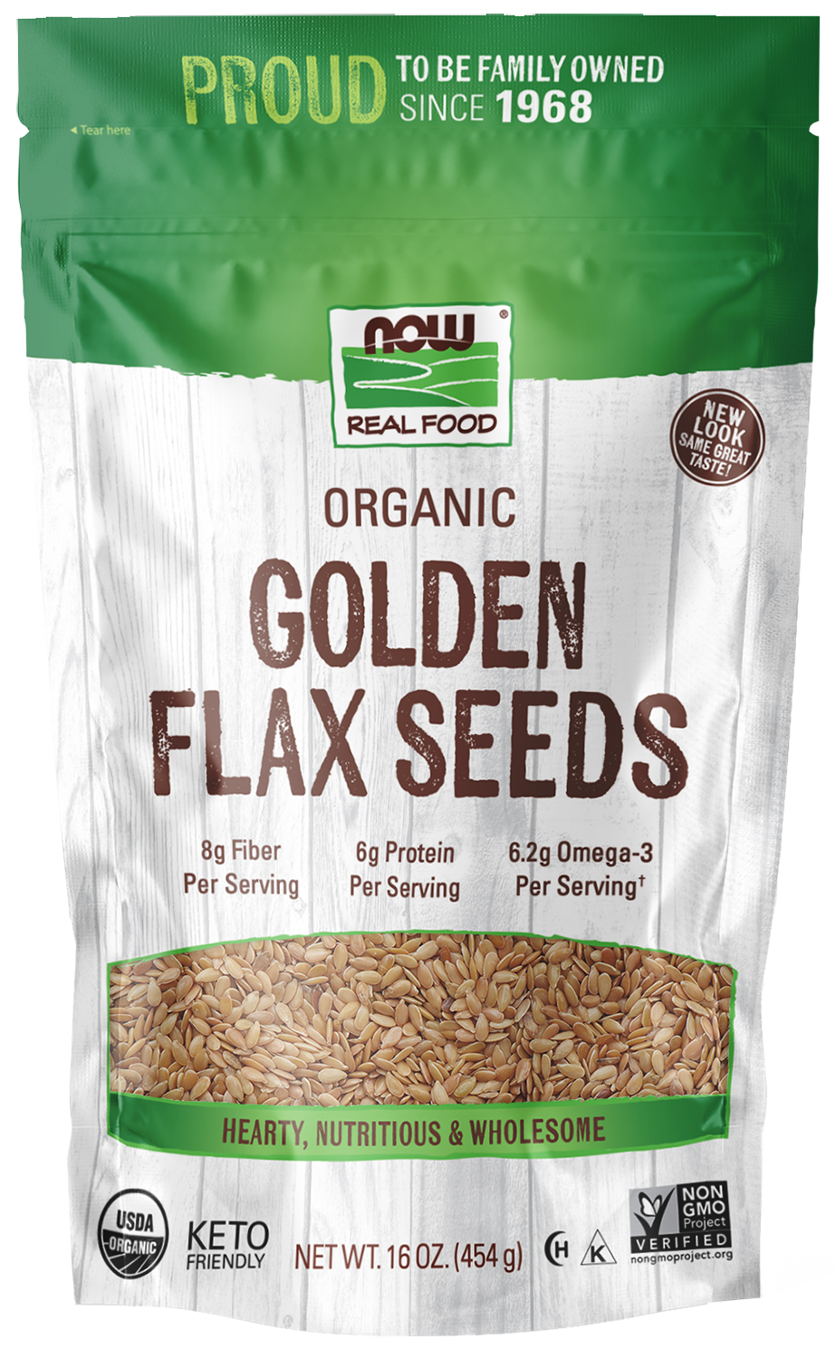 NOW Foods, Organic Golden Flax Seeds, Excellent Source of Fiber, 16 oz — product image