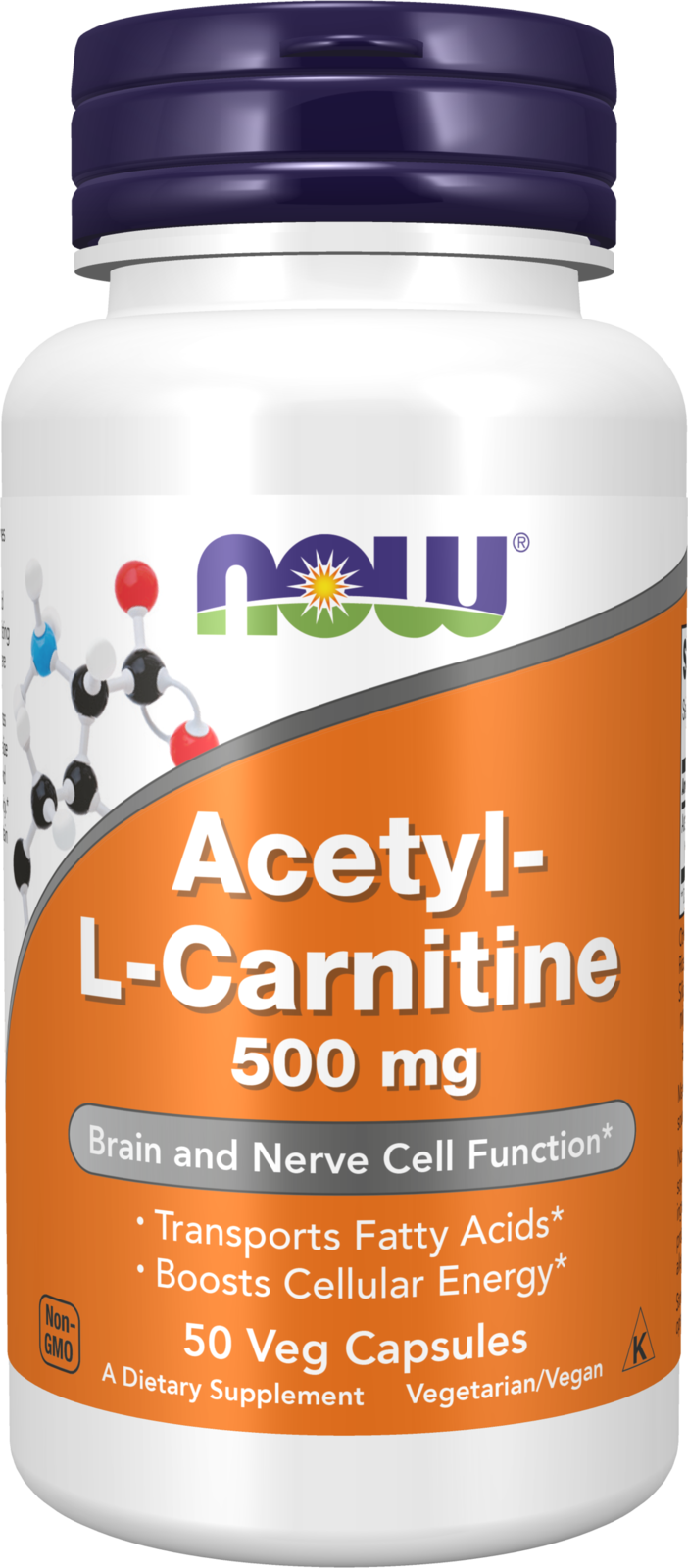 NOW Supplements, Acetyl-L Carnitine 500 mg, Brain Energy*, 50 Veg Caps — product image