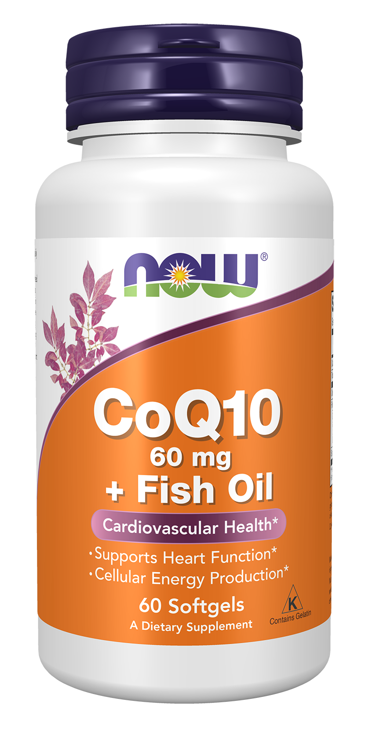 NOW Supplements, CoQ10 60 mg with Omega 3 Fish Oil, 60 Softgels — product image