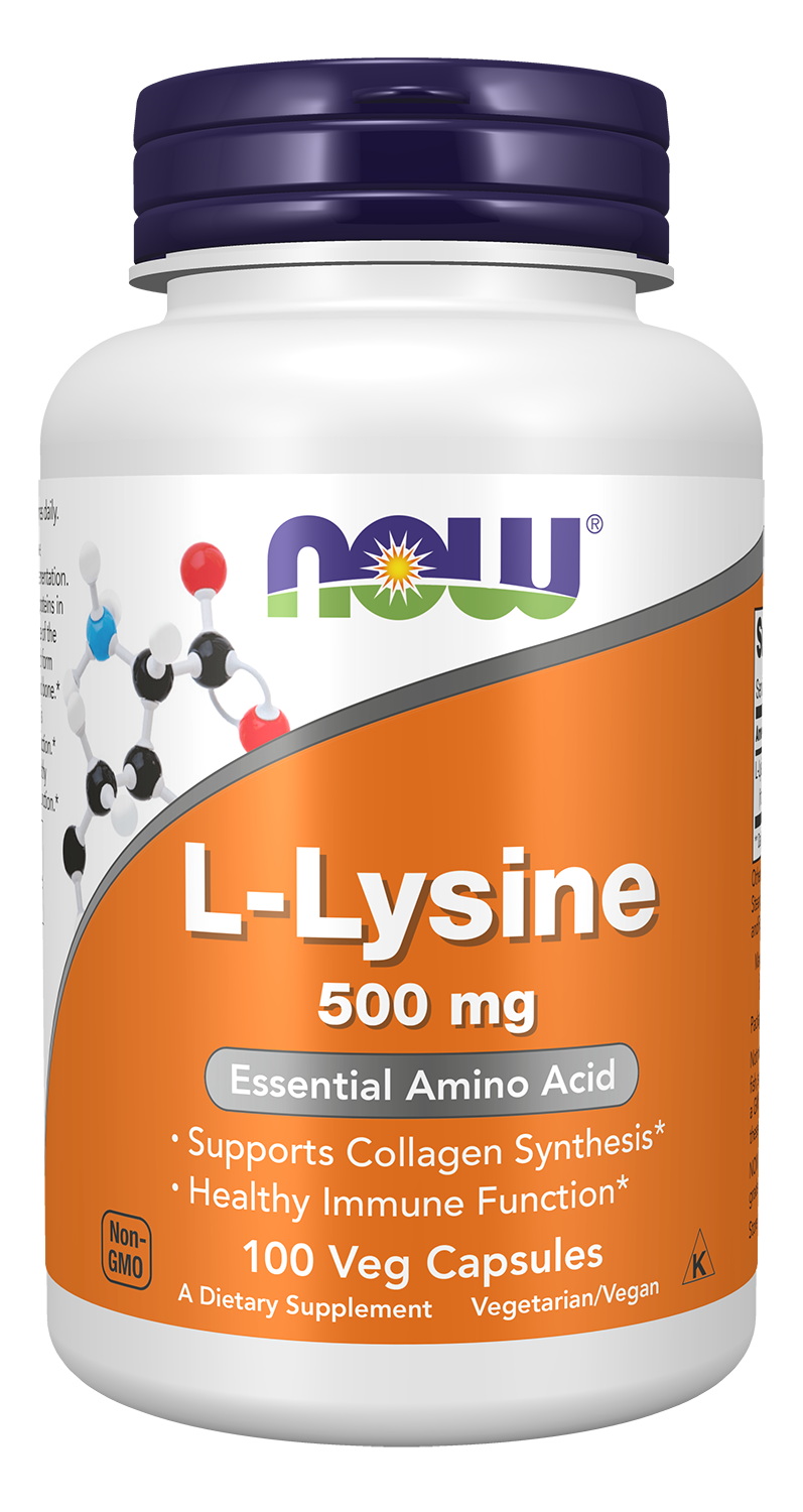 NOW Supplements, L-Lysine 500 mg, Amino Acid, 100 Veg Caps — product image
