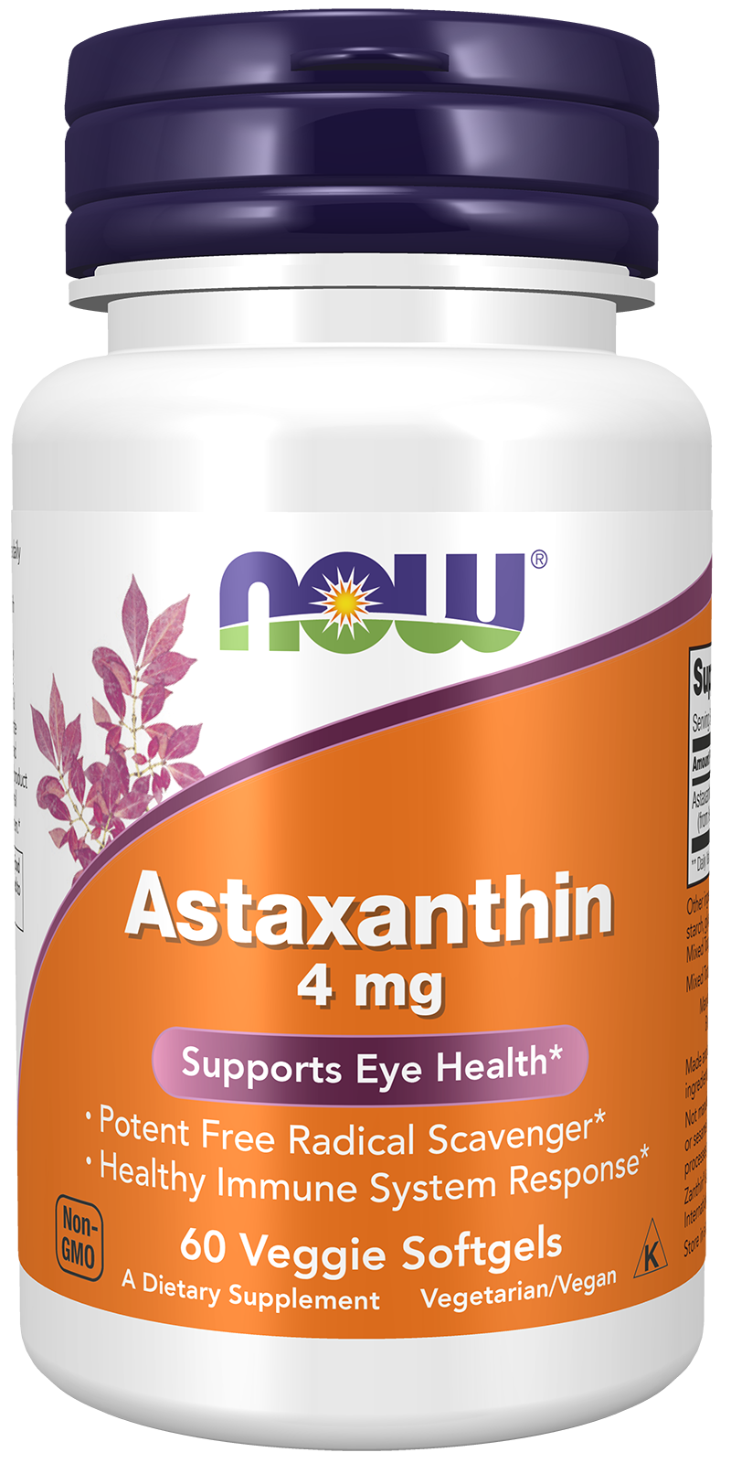 NOW Supplements, Astaxanthin 4 mg, Zanthin®, 60 Veg Softgels — product image