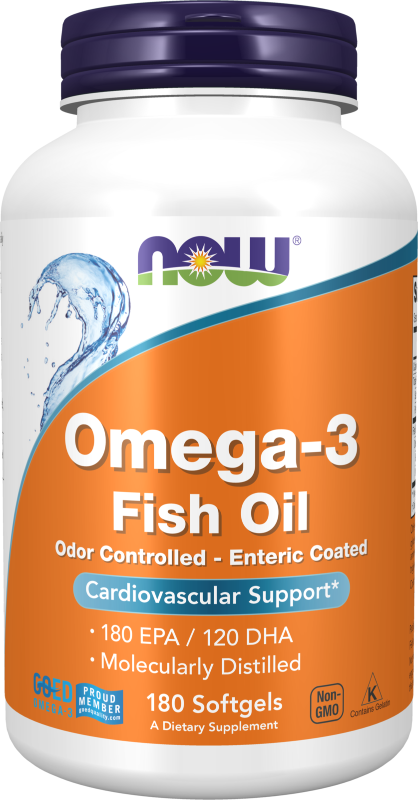 NOW Supplements, Omega-3 180 EPA / 120 DHA, Enteric Coated, 180 Softgels — product image