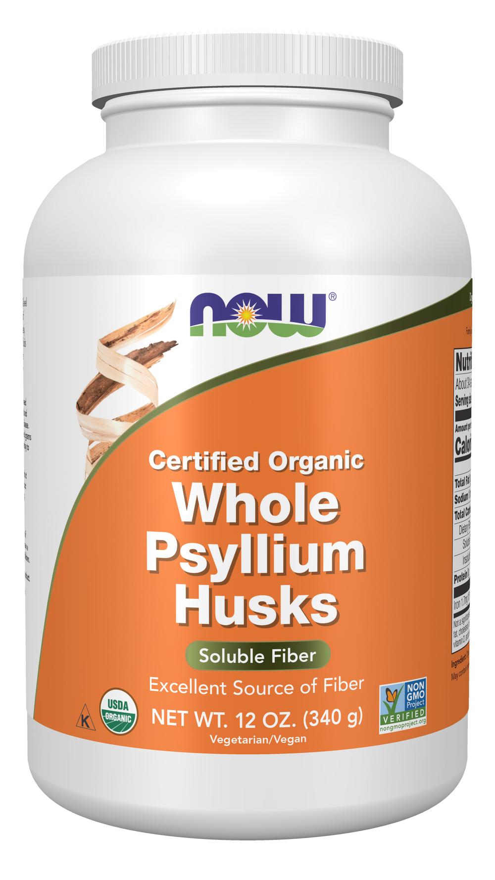 NOW Supplements, Whole Psyllium Husks, Organic, Soluble Fiber, 12 oz — product image