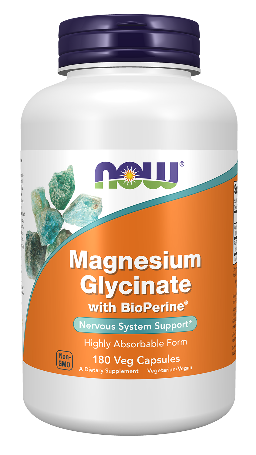 NOW Supplements, Magnesium Glycinate with BioPerine, 180 Veg Capsules — product image