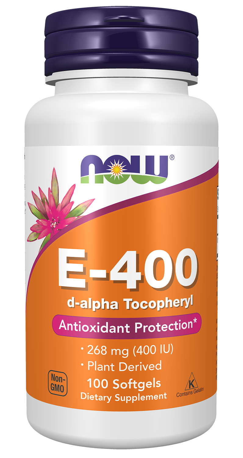 NOW Supplements, Vitamin E-400 IU, D-Alpha Tocopheryl, 100 Softgels — product image