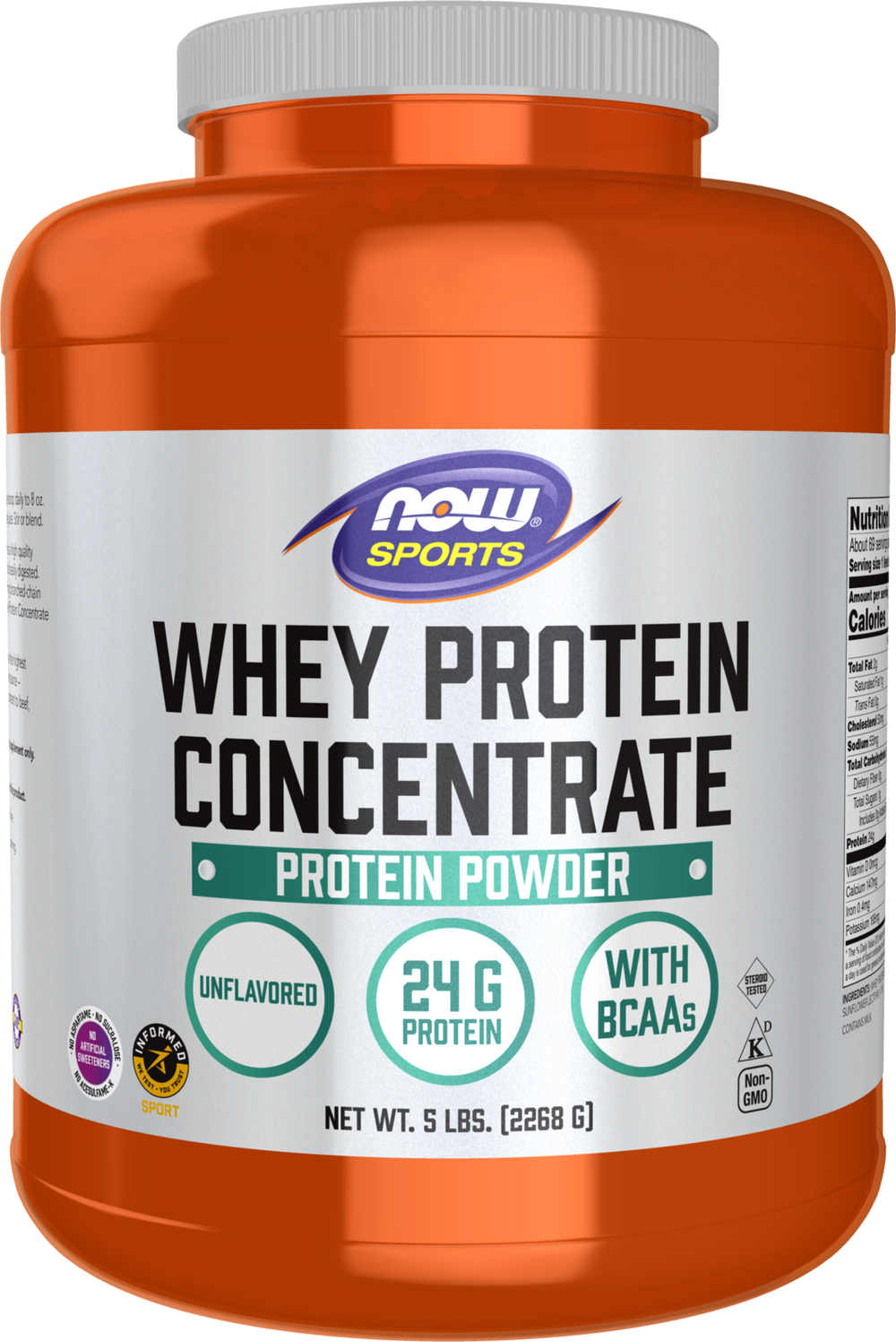 NOW Sports, Whey Protein Concentrate 24 g, Unflavored Powder, 5 lbs — product image