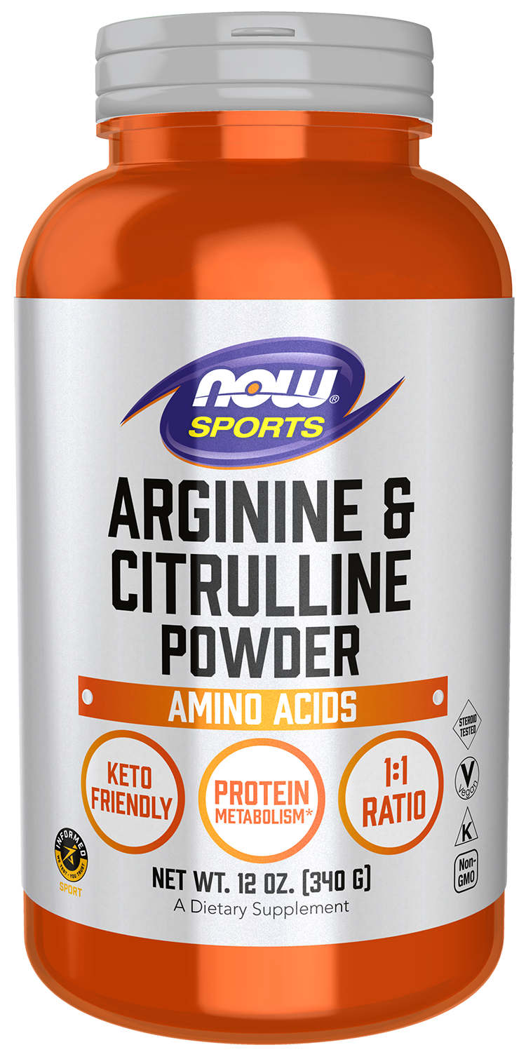 NOW Sports, Arginine & Citrulline Powder, 1:1 Ratio, Amino Acid, 12 oz — product image