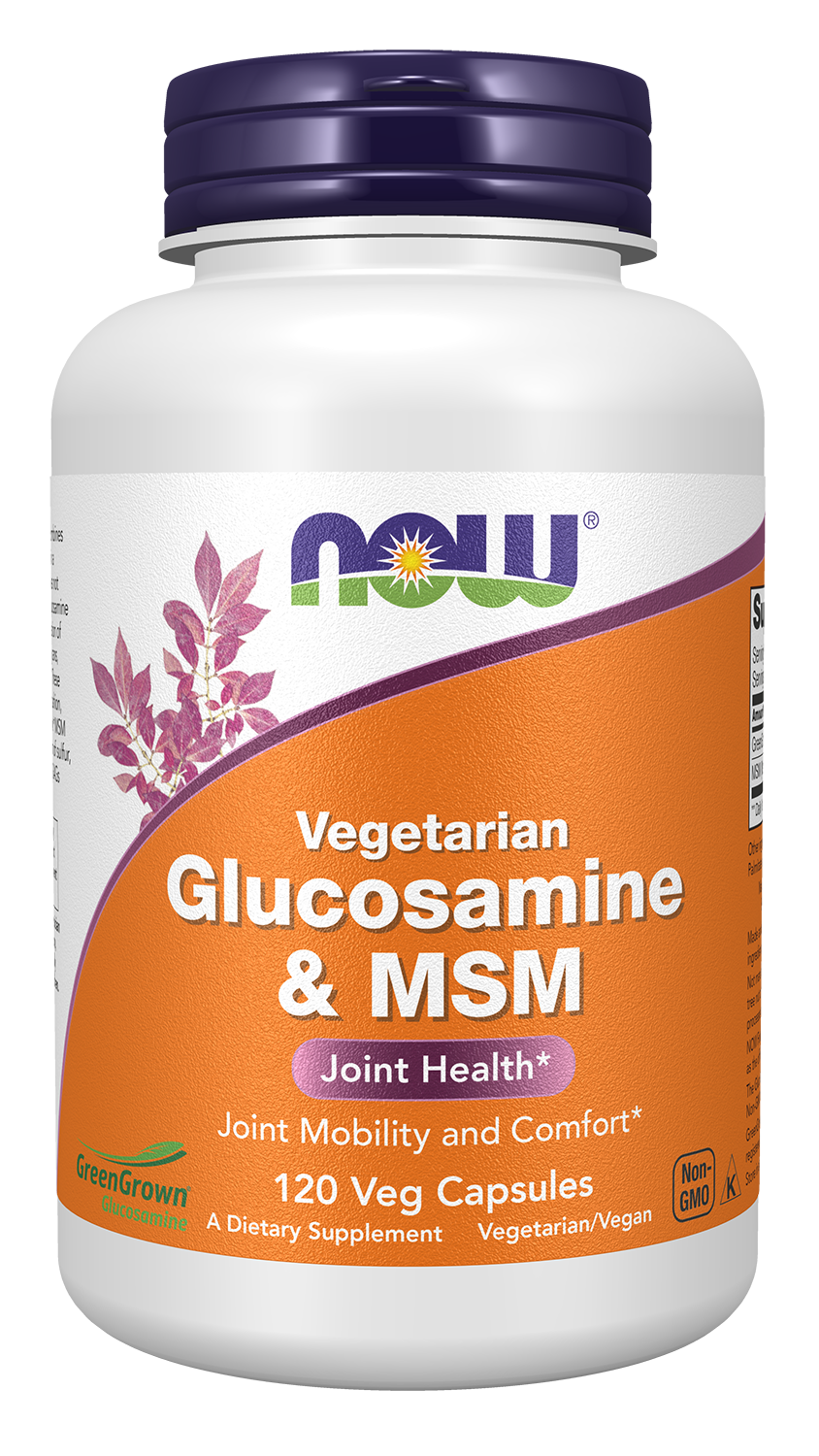 NOW Supplements, Vegetarian Glucosamine & MSM, w/GreenGrown®, 120 Veg Caps — product image