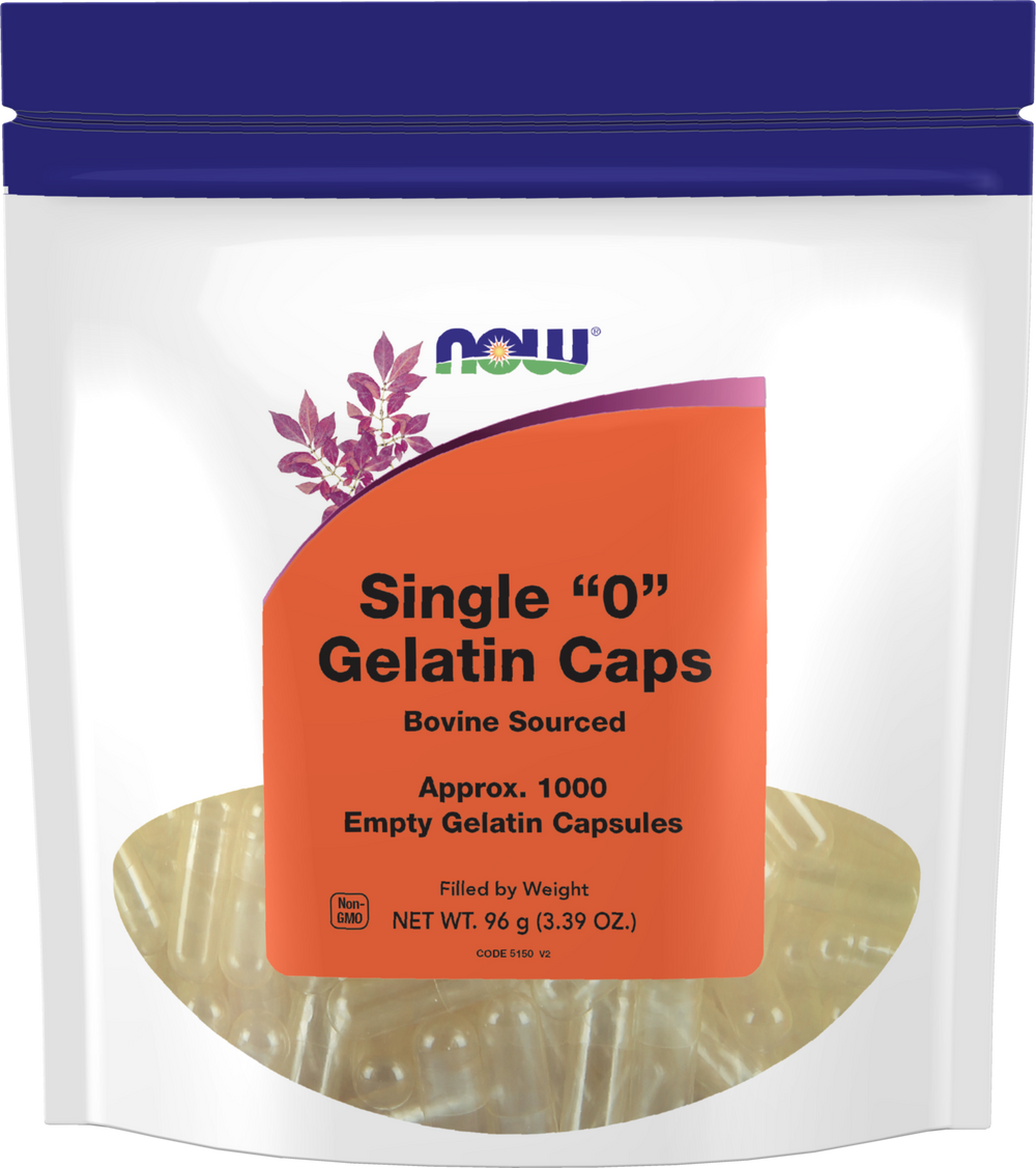 NOW Supplements, Empty Gelatin Caps, Single "0", Bovine, 1,000 Gel Caps — product image
