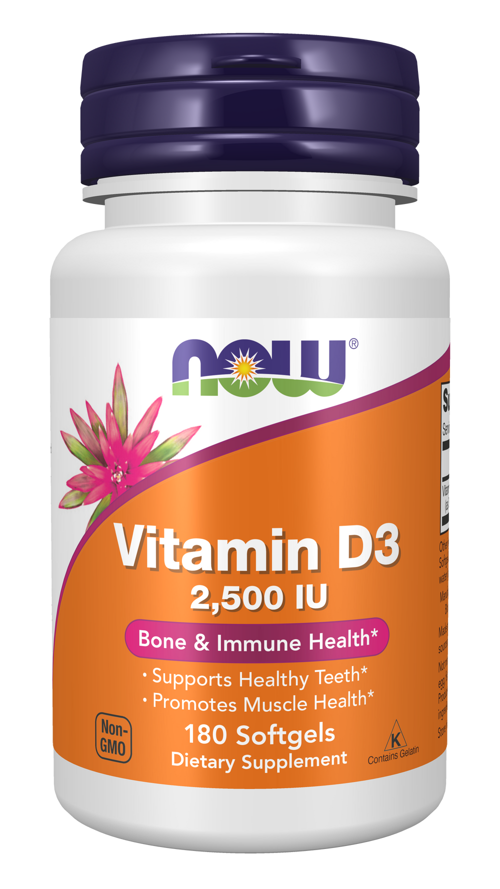 Now Supplements, Vitamin D3, 2,500 IU, Bone & Immune Health*, 180 Softgels — product image