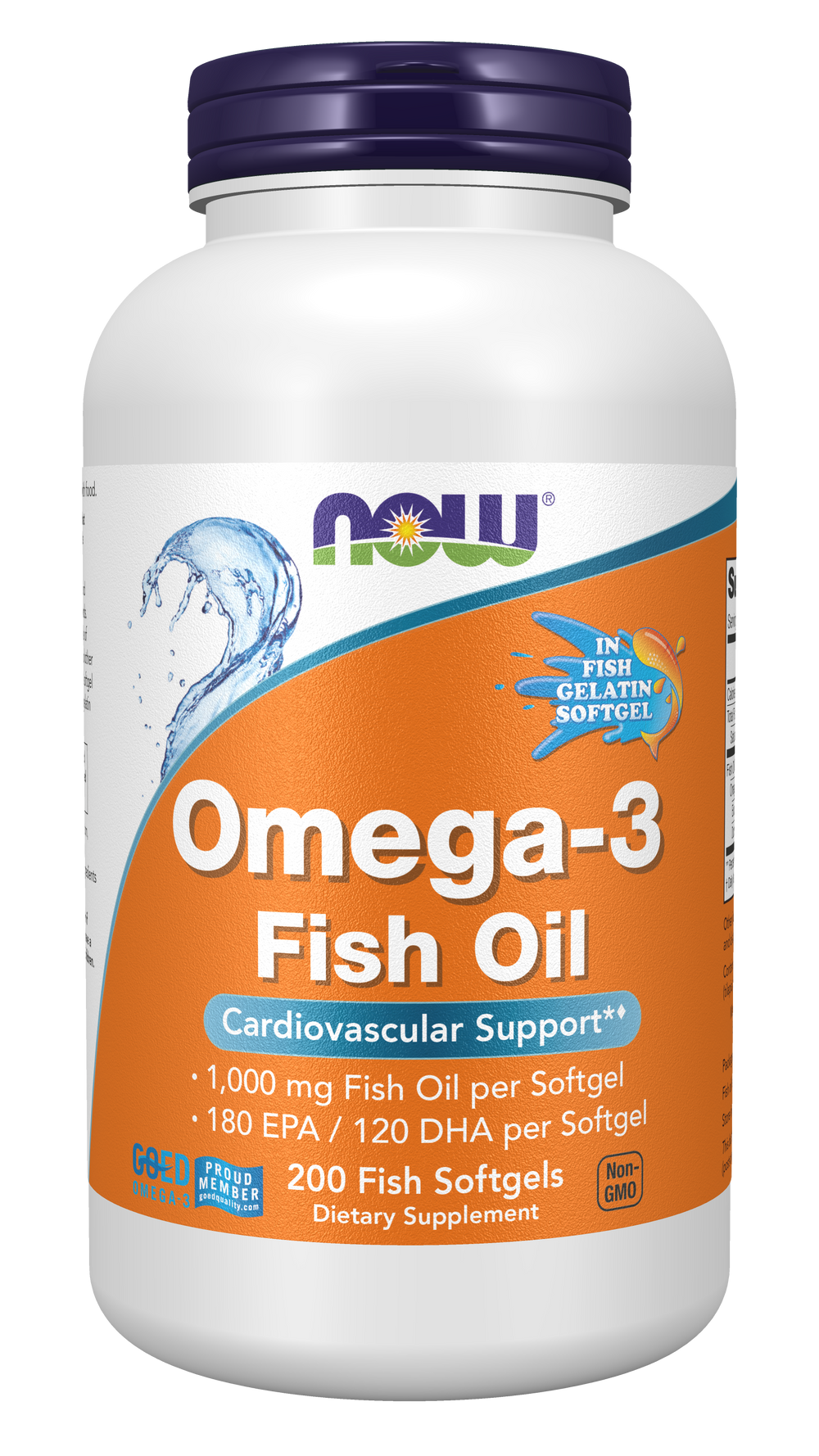NOW Supplements, Omega-3, Molecularly Distilled, 200 Fish Gelatin Softgels — product image