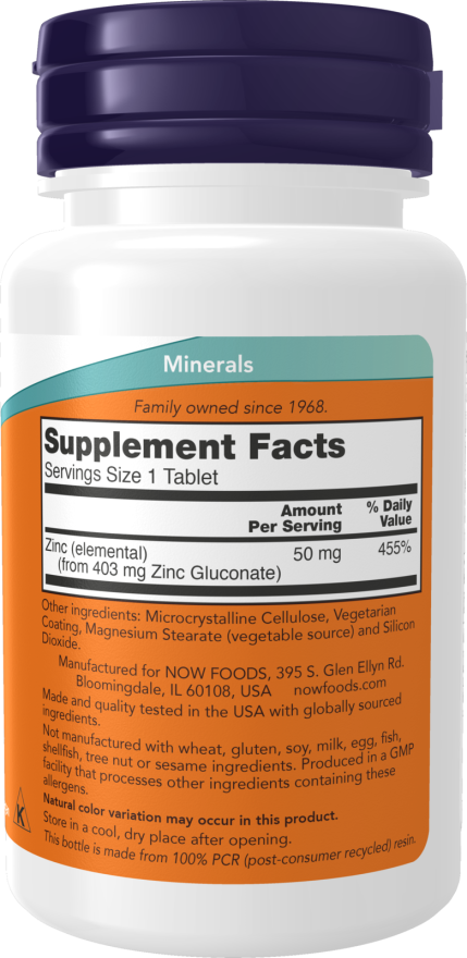 Now Foods Zinc 50 mg 250 Tablets