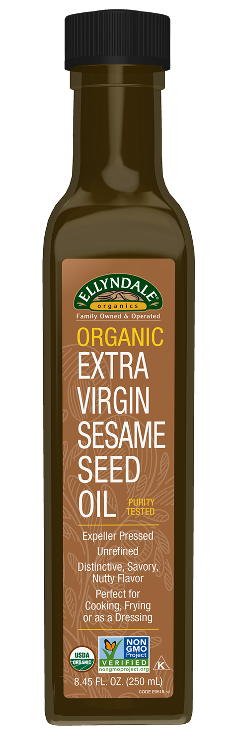 NOW Foods, Certified Organic Extra Virgin Sesame Seed Oil, Purity Tested, Unrefined, Expeller Pressed, Distinctive Savory Nutty Flavor, Certified Non-GMO, 8.45-Ounce — product image