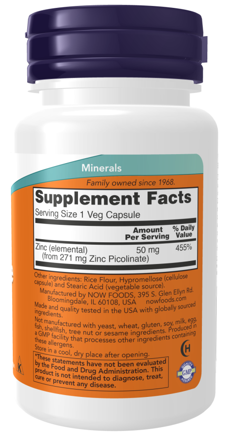 Now Foods Zinc Picolinate 50 mg Veg 60 Capsules