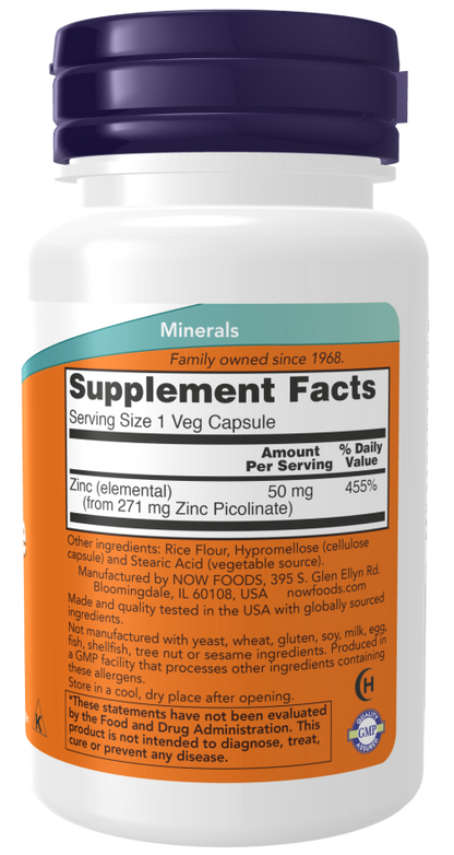 Now Foods Zinc Picolinate 50 mg Veg 60 Capsules