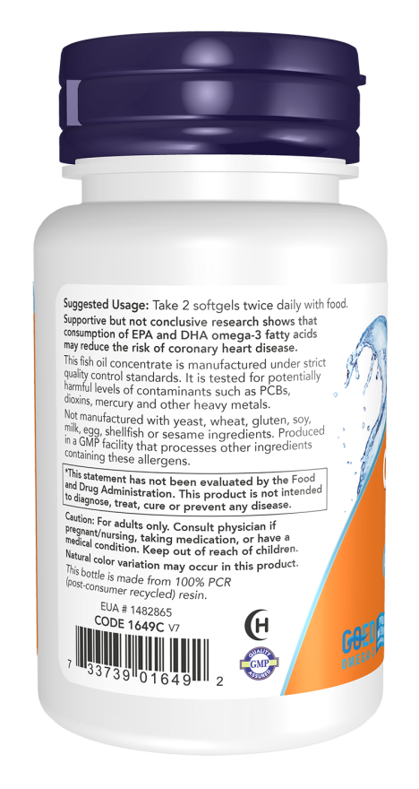 Now Foods Omega-3 Fish Oil, Molecularly Distilled  200 Softgels